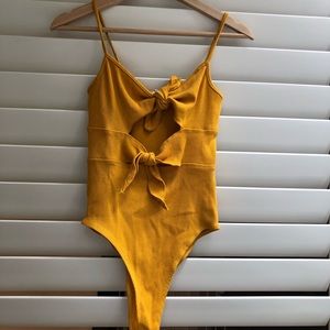 double tie mustard bright yellow one piece